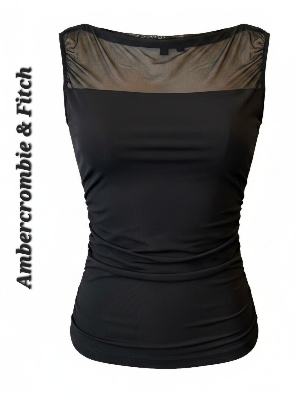 NWT Abercrombie & Fitch Black Mesh Ruched Slash Top Sleeveless Tank Blouse XS